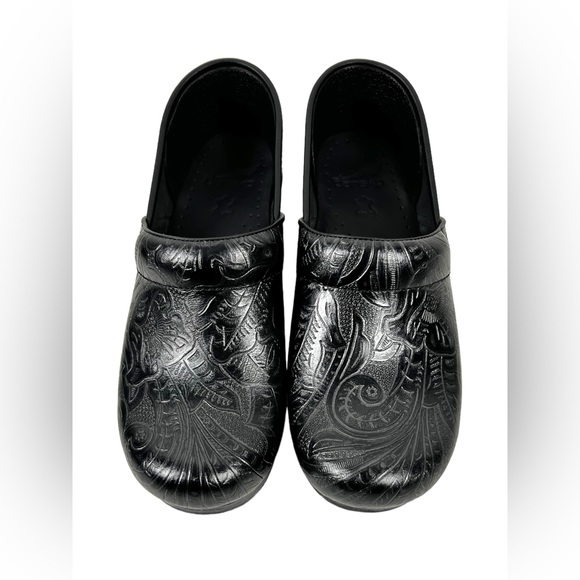Dansko Black Tooled Leather Professional Clog Shoes Womens EU 38 US 7.5-8 EUC - Picture 11 of 11